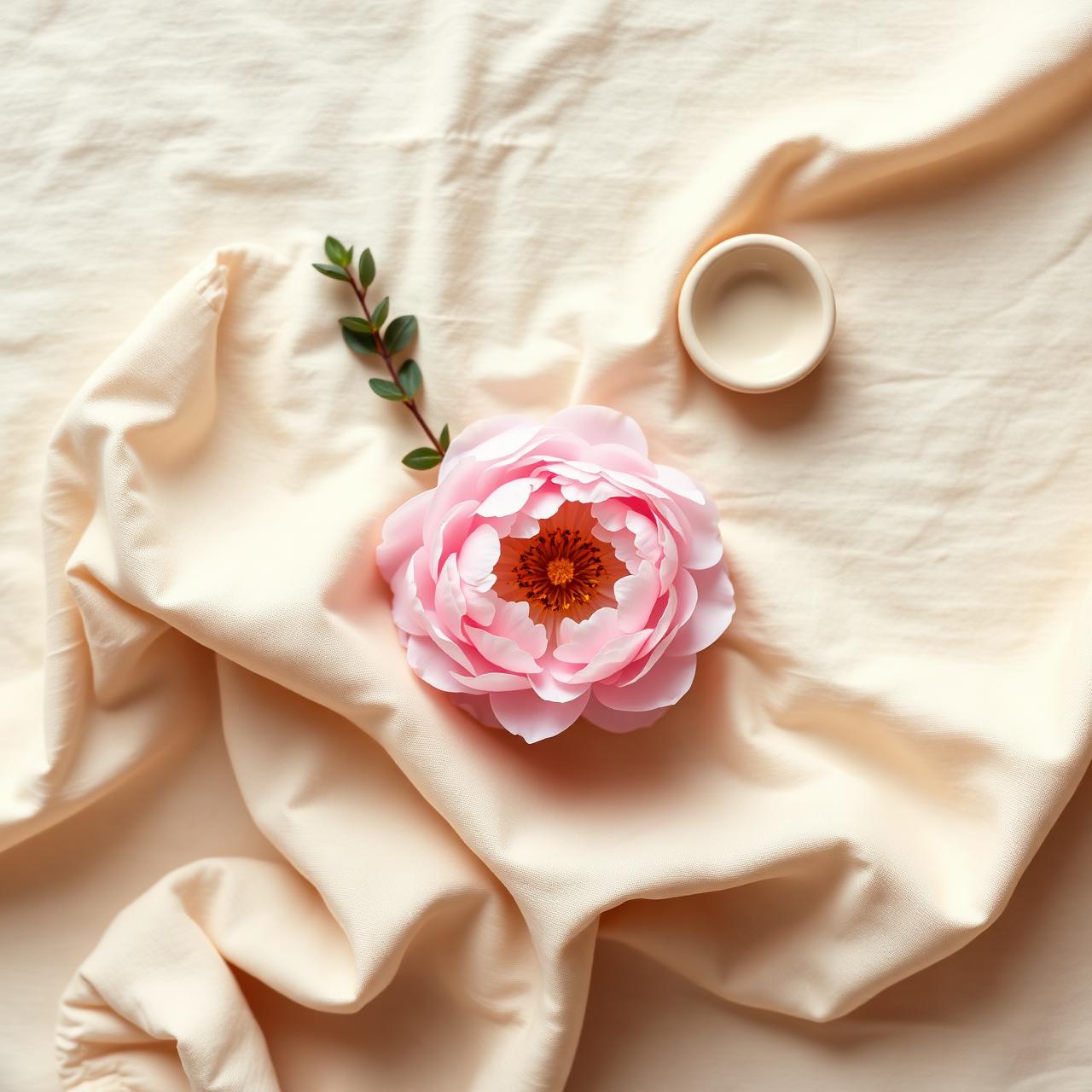 Soft peony on linen
